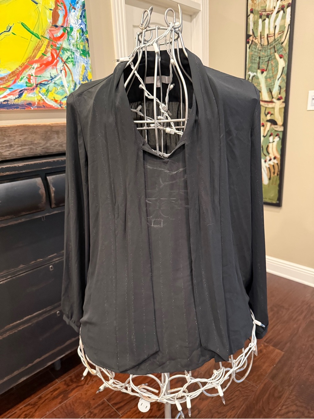 🖤 LOFT Black Tie-Neck Bow Blouse – XL 🖤